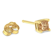 Load image into Gallery viewer, IGI Certified 3/8 Cttw Princess-Cut Square Diamond 4-Prong Solitaire Stud Earrings in 14K Yellow Gold (L-M Color, I1-I2 Clarity)
