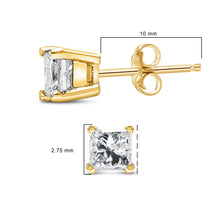 Load image into Gallery viewer, AGS Certified 14k Yellow Gold 1/4 Cttw 4-Prong Set Princess-Cut Solitaire Diamond Push Back Stud Earrings (H-I Color, SI1-SI2 Clarity)

