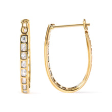Load image into Gallery viewer, 10K Yellow Gold 1.00 Cttw Round and Baguette-Cut Diamond U-Hoop Earrings (H-I Color, SI2-I1 Clarity)
