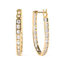 Load image into Gallery viewer, 10K Yellow Gold 1.00 Cttw Round and Baguette-Cut Diamond U-Hoop Earrings (H-I Color, SI2-I1 Clarity)
