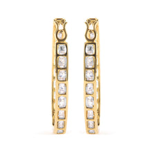 Load image into Gallery viewer, 10K Yellow Gold 1.00 Cttw Round and Baguette-Cut Diamond U-Hoop Earrings (H-I Color, SI2-I1 Clarity)
