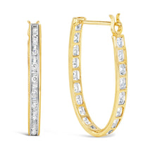 Load image into Gallery viewer, 10K Yellow Gold 1.00 Cttw Round and Baguette-Cut Diamond U-Hoop Earrings (H-I Color, SI2-I1 Clarity)
