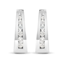 Load image into Gallery viewer, 14k White Gold 1/4 Cttw Channel-Set Brilliant Round-Cut Diamond Hoop Earrings (I-J Color, I2-I3 Clarity)
