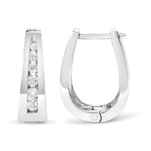 Load image into Gallery viewer, 14k White Gold 1/4 Cttw Channel-Set Brilliant Round-Cut Diamond Hoop Earrings (I-J Color, I2-I3 Clarity)
