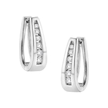 Load image into Gallery viewer, 14k White Gold 1/4 Cttw Channel-Set Brilliant Round-Cut Diamond Hoop Earrings (I-J Color, I2-I3 Clarity)
