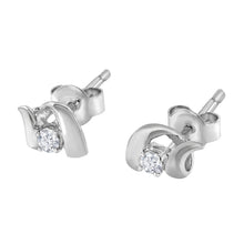 Load image into Gallery viewer, 10K White Gold 1/10 Cttw Round Brilliant-Cut Diamond Espira Swirls Solitaire Push Back Stud Earrings (I-J Color, I1-I2 Clarity)
