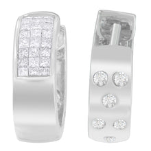Load image into Gallery viewer, 14K White Gold 1 1/8 cttw Princess and Round Cut Diamond Huggie Earrings (H-I, VS1-VS2)
