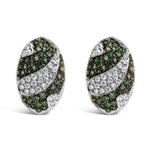 Load image into Gallery viewer, 14K White Gold 2.00 Cttw White and Treated Blue Diamond Oval Shield Omega Back Earrings (H-I Color, SI1-SI2 Clarity)
