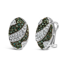 Load image into Gallery viewer, 14K White Gold 2.00 Cttw White and Treated Blue Diamond Oval Shield Omega Back Earrings (H-I Color, SI1-SI2 Clarity)
