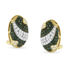 Load image into Gallery viewer, Black and White Rhodium over 14K Yellow Gold 2-1/10 Cttw White and Blue Diamond Oval Omega Back Stud Earrings (H-I and Blue Color, SI1-SI2 Clarity)
