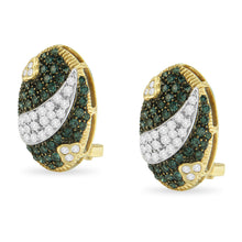 Load image into Gallery viewer, Black and White Rhodium over 14K Yellow Gold 2-1/10 Cttw White and Blue Diamond Oval Omega Back Stud Earrings (H-I and Blue Color, SI1-SI2 Clarity)
