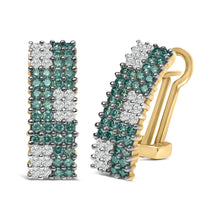 Load image into Gallery viewer, 14K Yellow Gold 2.00 Cttw White and Treated Blue Diamond Four-Row PavÃ© Omegaback Earrings (H-I Color, SI1-SI2 Clarity)
