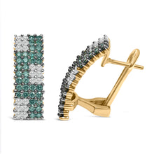 Load image into Gallery viewer, 14K Yellow Gold 2.00 Cttw White and Treated Blue Diamond Four-Row PavÃ© Omegaback Earrings (H-I Color, SI1-SI2 Clarity)
