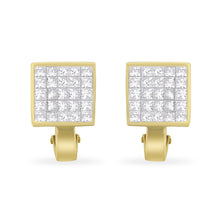 Load image into Gallery viewer, 14K Yellow Gold 3-1/5 Cttw Princess Cut Diamond Â¾ Square Invisible Set Grid Huggy Style Omega Back Stud Earrings (G-H Color, VS1-VS2 Clarity)
