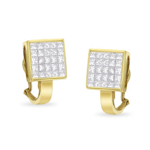 Load image into Gallery viewer, 14K Yellow Gold 3-1/5 Cttw Princess Cut Diamond Â¾ Square Invisible Set Grid Huggy Style Omega Back Stud Earrings (G-H Color, VS1-VS2 Clarity)
