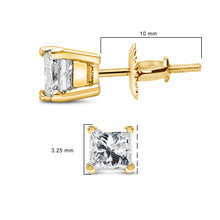 Load image into Gallery viewer, 14K Yellow Gold 1/2 Cttw Princess Cut Diamond Solitaire Stud Earrings with Screwbacks (I-J Color, SI2-I1 Clarity)
