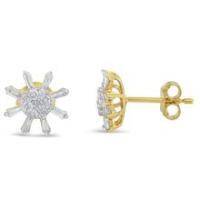 Load image into Gallery viewer, 10k Yellow Gold Round and Baguette Diamond Stud Earring (0.50 cttw, H-I Color, I2-I3 Clarity)
