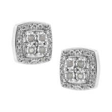Load image into Gallery viewer, .925 Sterling Silver 1/4 cttw Round Cut Diamond Square Shape Milgrain Stud Earrings (I-J Color, I3 Clarity)
