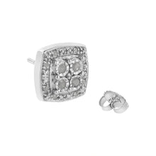 Load image into Gallery viewer, .925 Sterling Silver 1/4 cttw Round Cut Diamond Square Shape Milgrain Stud Earrings (I-J Color, I3 Clarity)
