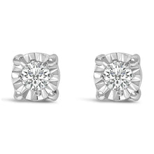 Load image into Gallery viewer, .925 Sterling Silver 1/10 Cttw Round Brilliant-Cut Lab Grown Diamond Miracle-Set Stud Earrings (F-G Color, VS1-VS2 Clarity)

