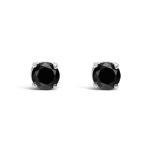 Load image into Gallery viewer, .925 Sterling Silver 1/2 Cttw Black Diamond Solitaire Stud Earrings
