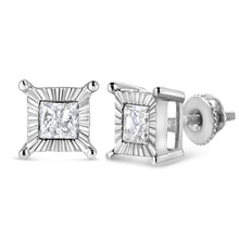 Load image into Gallery viewer, .925 Sterling Silver 1.0 Cttw Miracle Set Princess-cut Diamond Solitaire Stud Earrings (H-I Color, I2-I3 Clarity)
