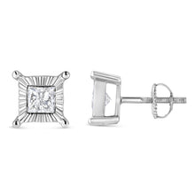 Load image into Gallery viewer, .925 Sterling Silver 1.0 Cttw Miracle Set Princess-cut Diamond Solitaire Stud Earrings (H-I Color, I2-I3 Clarity)

