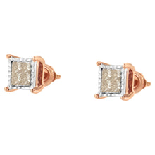 Load image into Gallery viewer, 10K Two-Toned Princess-Cut Composite Diamond Stud Earrings (1/2 cttw, J-K Color, I1-I2 Clarity)
