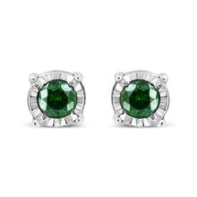 Load image into Gallery viewer, Sterling Silver Rose Cut Treated Green Diamond Solitaire Stud Earrings (0.25 cttw, Green Color, I2-I3 Clarity)
