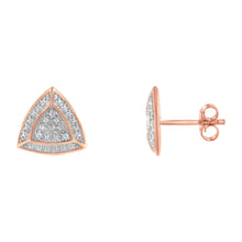 Load image into Gallery viewer, 14K Rose Gold over .925 Sterling Silver Diamond-Accented Trillion Shaped 4-Stone Halo-Style Stud Earrings (H-I Color, I2-I3 Clarity)
