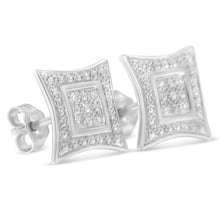 Load image into Gallery viewer, .925 Sterling Silver Diamond Accented 4-Stone Four Pointed Star Shaped Halo-Style Stud Earrings (H-I Color, I2-I3 Clarity)
