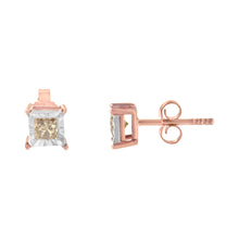 Load image into Gallery viewer, 14K Rose Gold Plated Two-Tone .925 Sterling Silver 1/2 Cttw Princess-Cut Square Diamond Solitaire Miracle-Plate Stud Earrings (K-L Color, I2-I3 Clarity)
