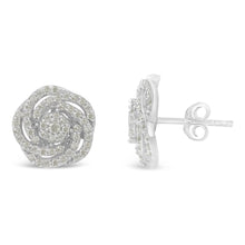 Load image into Gallery viewer, 10k White Gold Rose-Cut Diamond Floral Cluster Earrings (1 cttw, I-J Color, I2-I3 Clarity)
