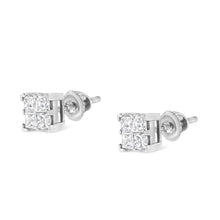 Load image into Gallery viewer, 10K White Gold 3/4 Cttw Invisible Set Princess-Cut Diamond Composite Square Stud Earrings (H-I Color, SI2-I1 Clarity)
