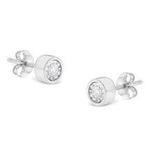 Load image into Gallery viewer, .925 Sterling Silver 1/5 Cttw Round Brilliant-Cut Near Colorless Diamond Miracle-Set Bezel Barrel Style Stud Earrings (I-J Color, I2-I3 Clarity)
