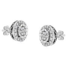 Load image into Gallery viewer, Sterling Silver Diamond Cluster Earrings (1 cttw, I-J Color, I2-I3 Clarity)
