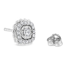 Load image into Gallery viewer, .925 Sterling Silver 1/2 Cttw Round-Cut Diamond Halo Cluster Stud Earring (I-J Color, I2-I3 Clarity)
