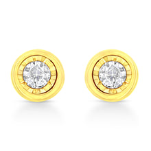Load image into Gallery viewer, 10K Yellow Gold Plated .925 Sterling Silver 1/10 Cttw Miracle-Set Diamond Circle Shape Stud Earrings (K-L Color, I2-I3 Clarity)
