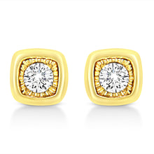 Load image into Gallery viewer, 10K Yellow Gold Plated .925 Sterling Silver 1/10 Cttw Miracle-Set Diamond Circle Shape Stud Earrings (K-L Color, I2-I3 Clarity)
