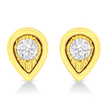 Load image into Gallery viewer, 10K Yellow Gold Plated .925 Sterling Silver 1/10 Cttw Miracle-Set Diamond Circle Shape Stud Earrings (K-L Color, I2-I3 Clarity)
