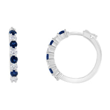 Load image into Gallery viewer, 10K White Gold, Â½ Cttw Diamond, &amp; Â½ Cttw Lab-Grown Blue Sapphire Leverback Hoop Earrings (H-I Color, I1-I2 Clarity)
