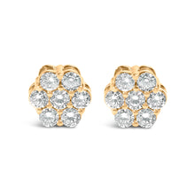 Load image into Gallery viewer, 14K Yellow Gold 3/4 Cttw 7 Stone Floral Cluster Round Brilliant Cut Diamond Stud Earrings with Screw Backs (I-J Color, SI2-I1 Clarity)

