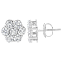 Load image into Gallery viewer, Sterling Silver 2 cttw Floral Composite 7 Stone Diamond Stud Earring (I-J, I1-I2)
