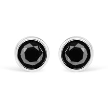 Load image into Gallery viewer, 14K White Gold 1/2 Cttw Round Brilliant-Cut Black Diamond Bezel-Set Stud Earrings with Screw Backs (Fancy Color-Enhanced, I2-I3 Clarity)
