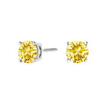 Load image into Gallery viewer, 14K White Gold 1.0 Cttw Lab Grown Yellow Diamond Solitaire Stud Earrings (Yellow Color, VS2-SI1 Clarity)
