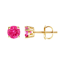 Load image into Gallery viewer, 14K Yellow Gold 1.00 Cttw Round Brilliant Cut Lab Grown Pink Diamond 4-Prong Classic Solitaire Earrings (Pink Color, VVS2-VS1 Clarity)
