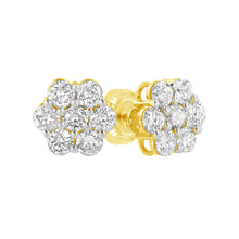 Load image into Gallery viewer, 14K Yellow Gold 1 1/2 Cttw 7 Stone Floral Cluster Round Brilliant Cut Diamond Stud Earrings with Screw Backs (I-J Color, SI1-SI2 Clarity)

