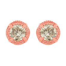 Load image into Gallery viewer, 14K Yellow Gold Plated .925 Sterling Silver 1.0 Cttw Round Brilliant Cut Diamond Solitaire Milgrain Stud Earrings (K-L Color, I2-I3 Clarity)

