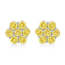 Load image into Gallery viewer, .925 Sterling Silver 1/4 Cttw Treated Yellow Diamond Floral Stud Earrings (Yellow Color, I1-I2 Clarity)
