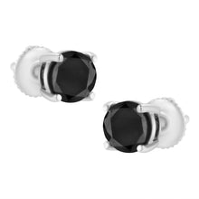 Load image into Gallery viewer, .925 Sterling Silver 2.00 Cttw Round Brilliant-Cut Black Diamond Classic 4-Prong Stud Earrings with Screw Backs (Fancy Color-Enhanced, I2-I3 Clarity)
